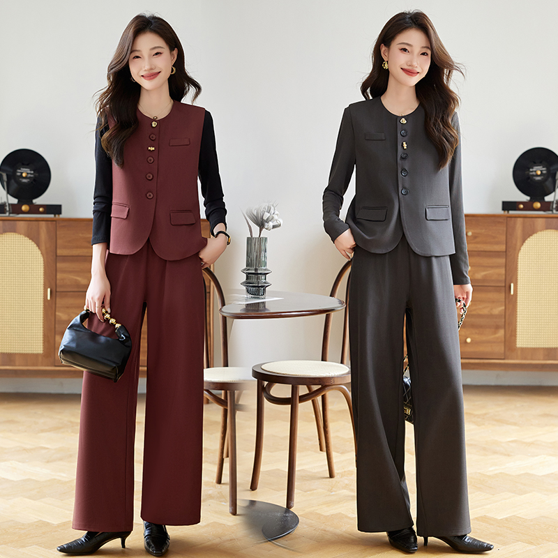 现货2025秋装新款套装时尚休闲马甲内搭阔腿裤气质三件套潮流