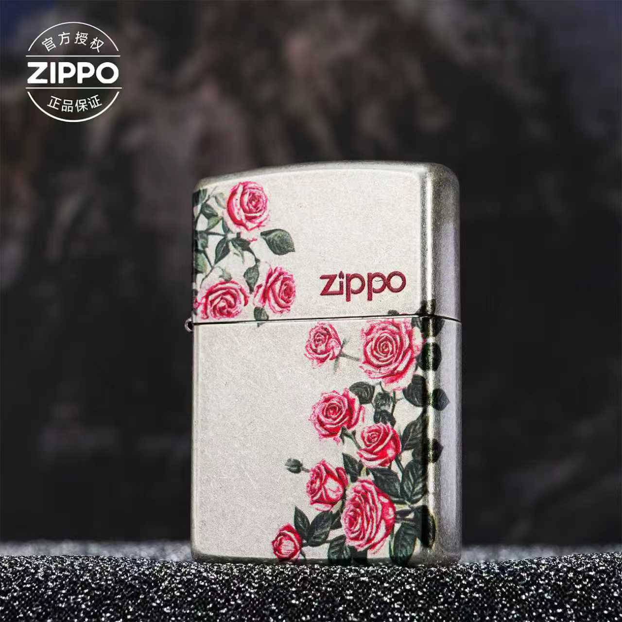 ZIPPO/之宝打火机古银常规彩印【玫瑰】原装正品防风机-205