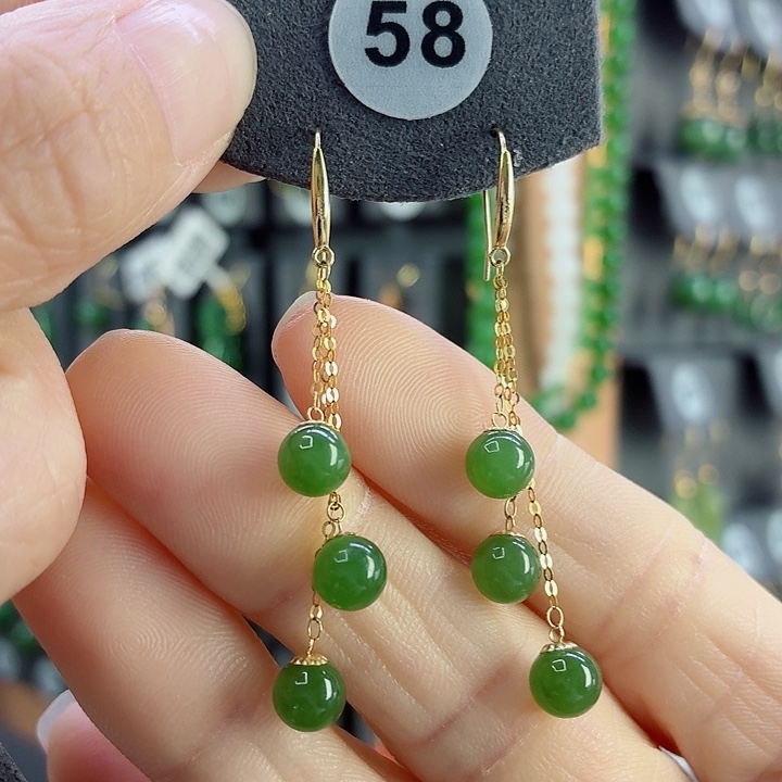 和田玉18K金镶嵌耳饰