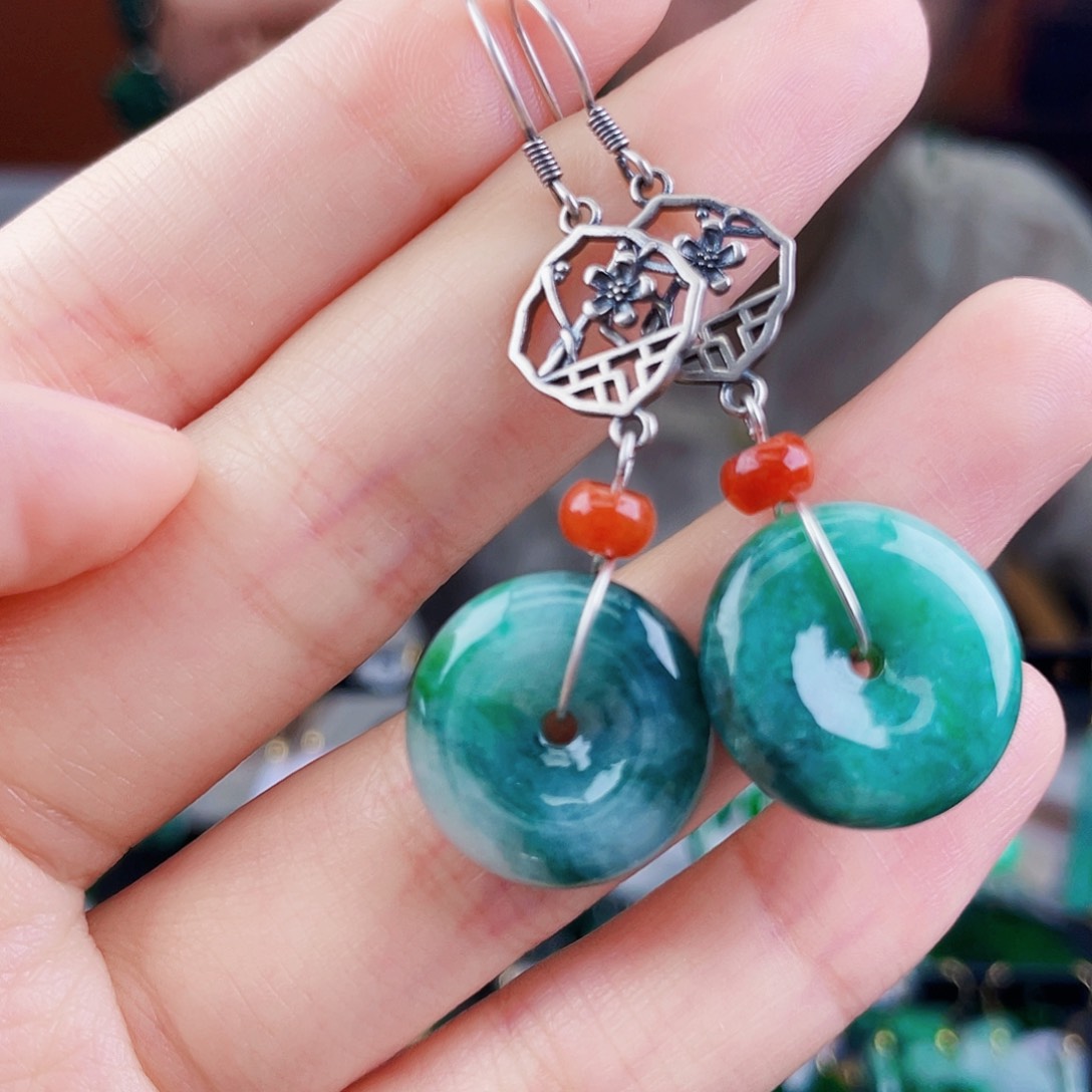 翡翠银S925镶嵌耳饰饰品