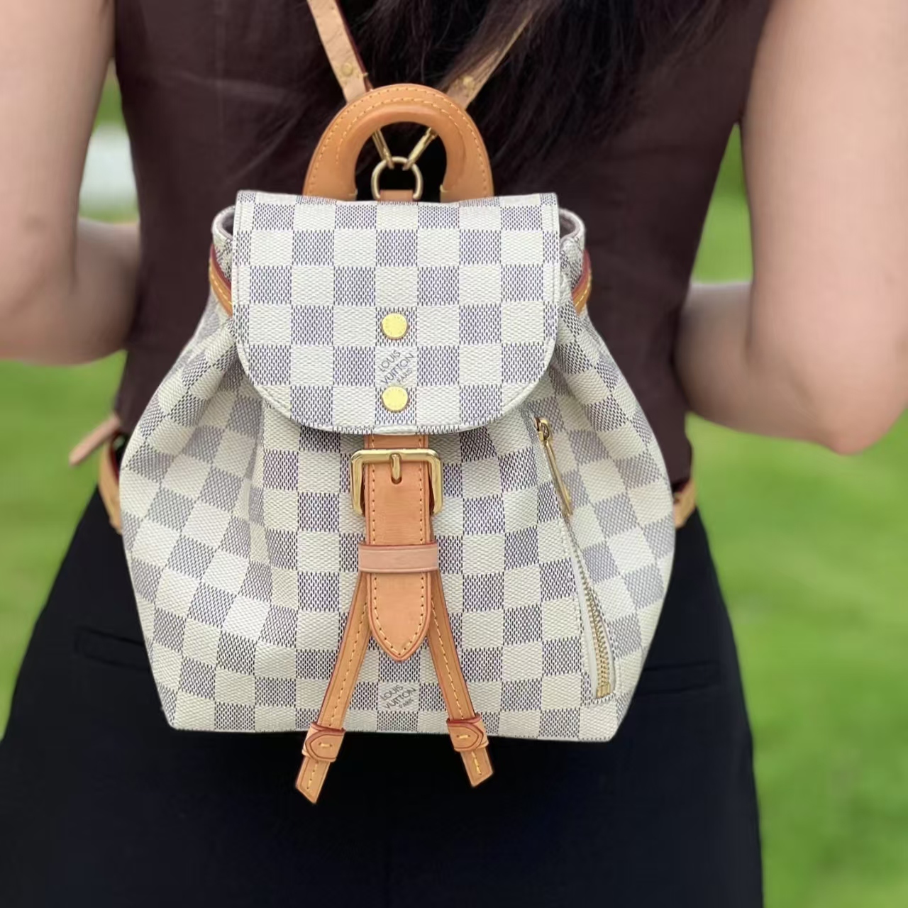 99新 LouisVuitton/路易威登 蔚蓝/白棋盘格 双肩包