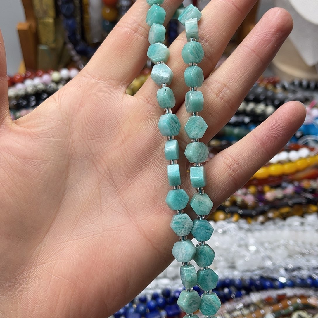 玛瑙/玉髓未镶嵌珠宝半成品卡8天河石六边形一条