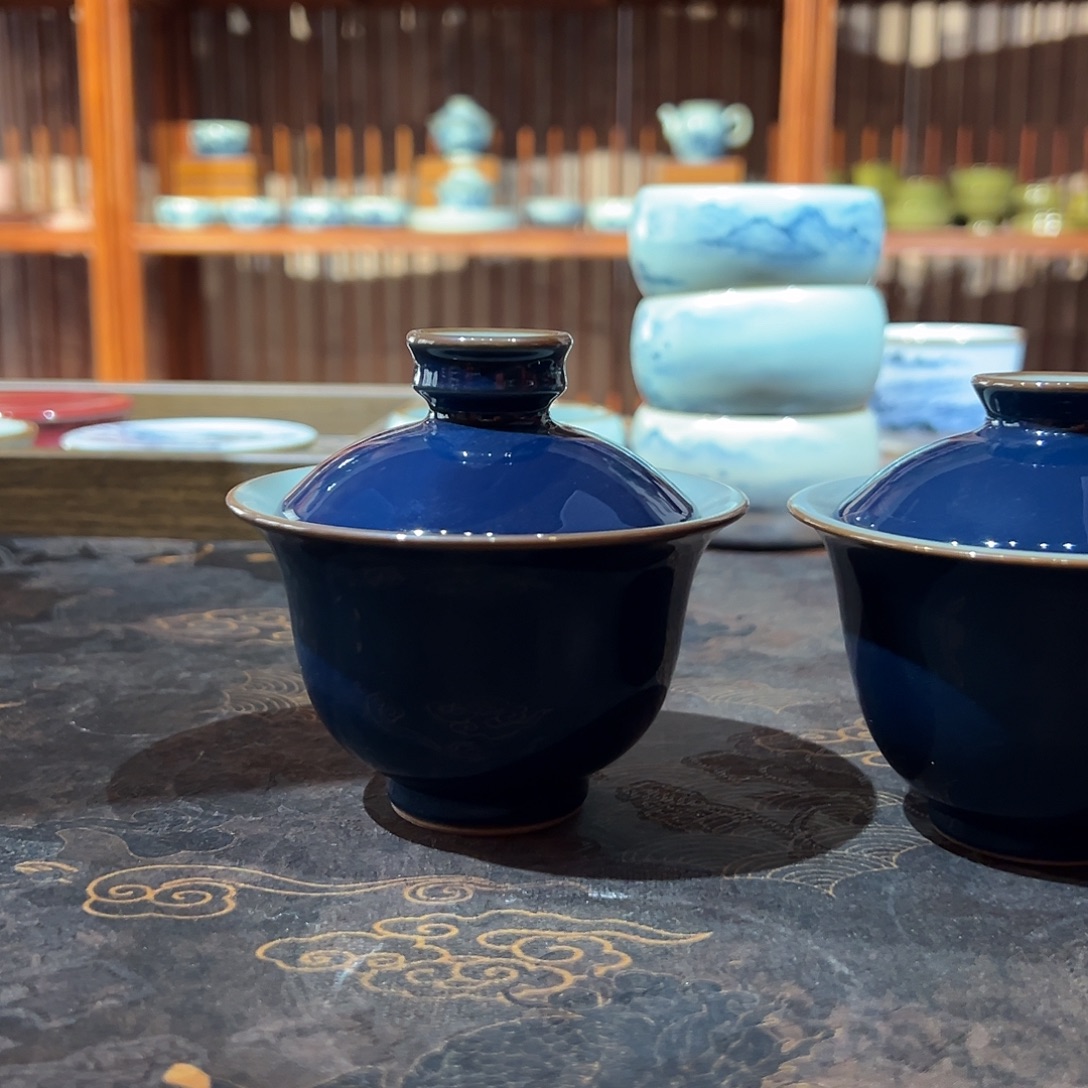 青***火杯杯杯杯霁蓝盖碗开片