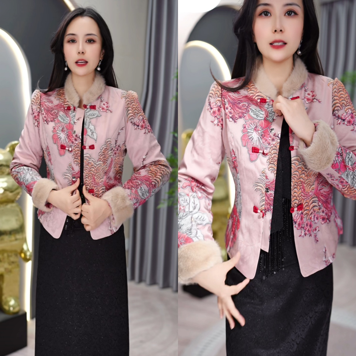 外套2025冬季时尚外套新中式刺绣重工提花复古时尚气质款M-4XL