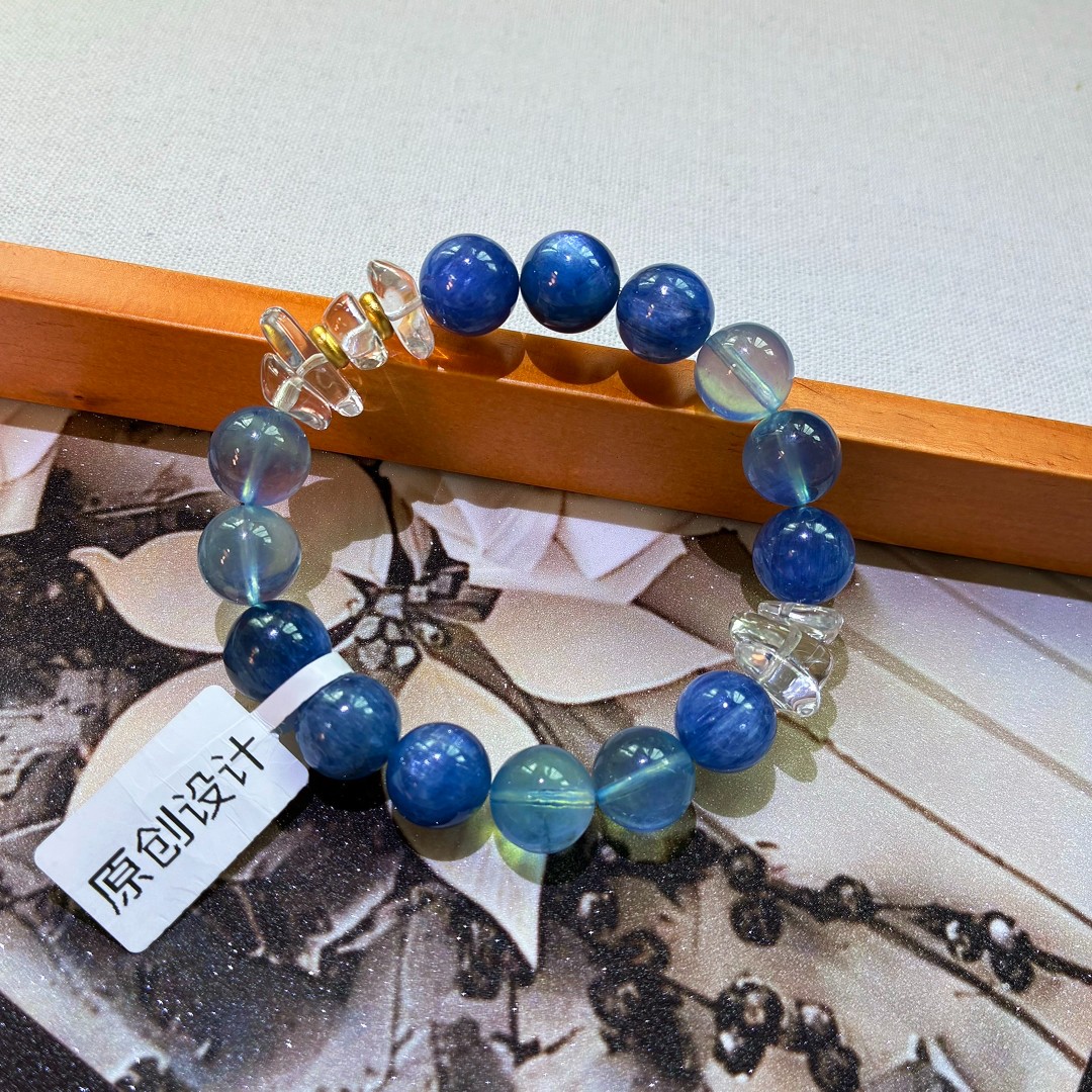 天然蓝晶石搭配海蓝宝白水晶黄水晶手串
