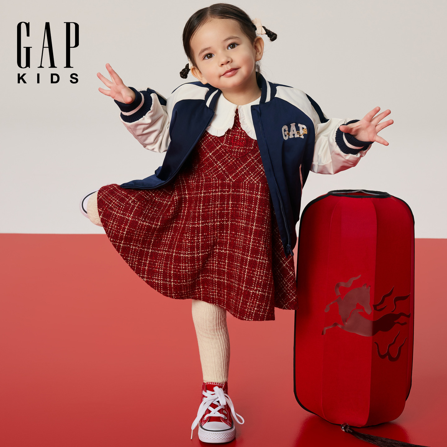 Gap女幼童2025冬季新款粗花呢A字背心连衣裙装洋气叠穿829465