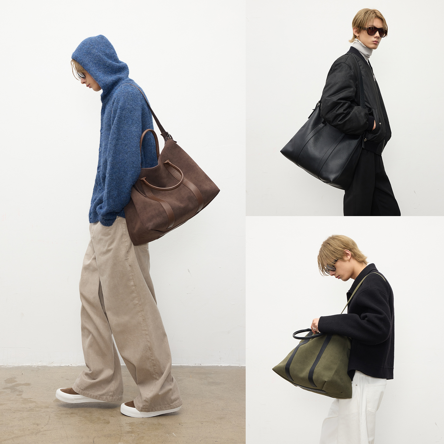 三色PU麂皮拼接大容量通勤托特斜挎包日常休闲百搭TERRAINCOGNITA