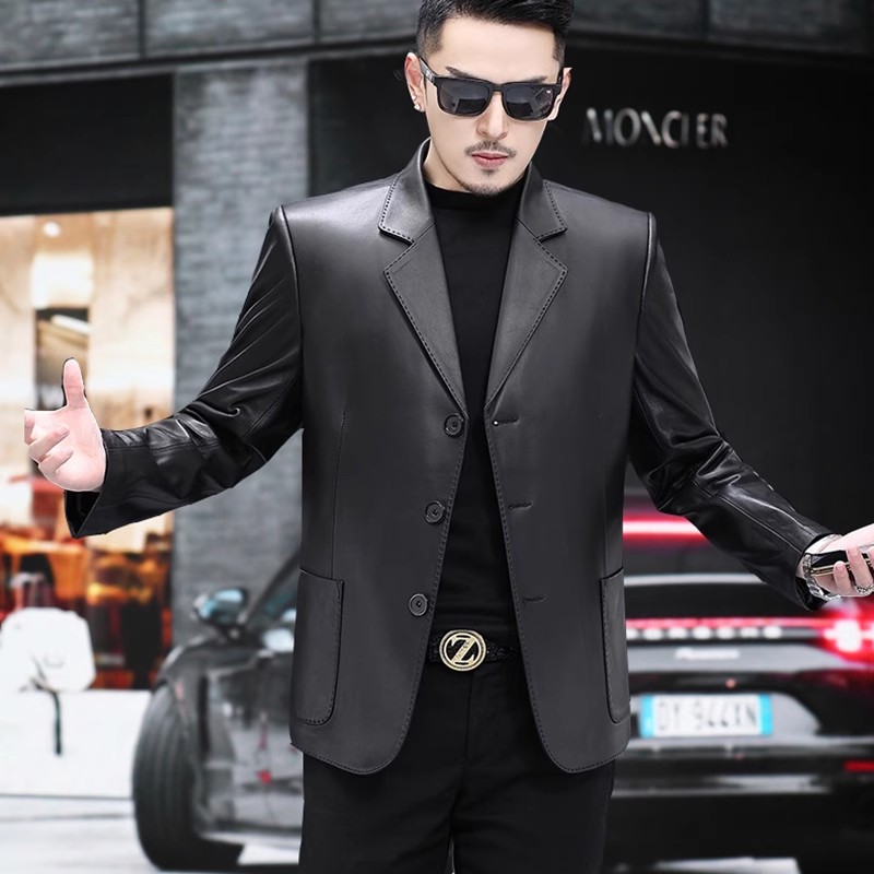 绵羊皮海宁真皮西服男士皮衣皮西装