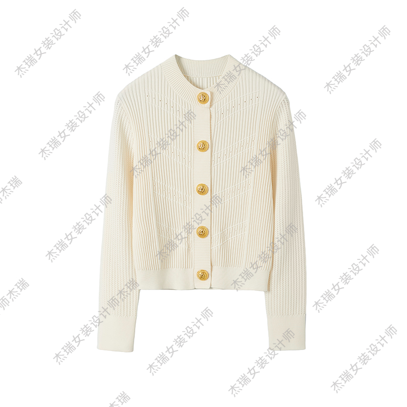 杰瑞【百合】2024宽松显瘦圆领长袖纽扣冰丝上衣轻奢开衫休闲针织