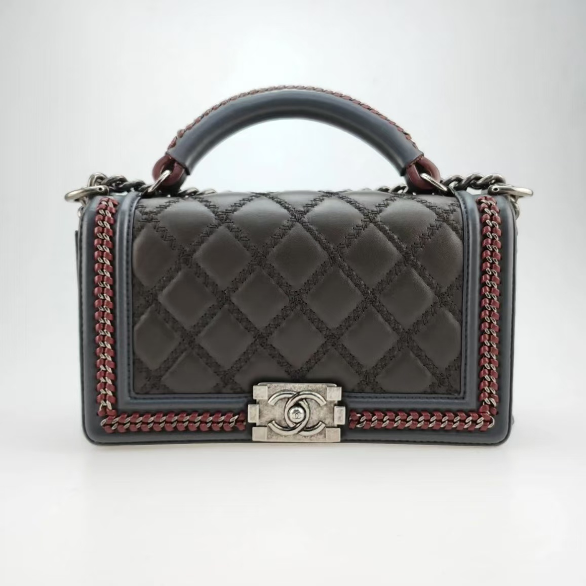 95新 Chanel/香奈儿  Leboy 墨绿色银  中号 链条包/BGK302350060