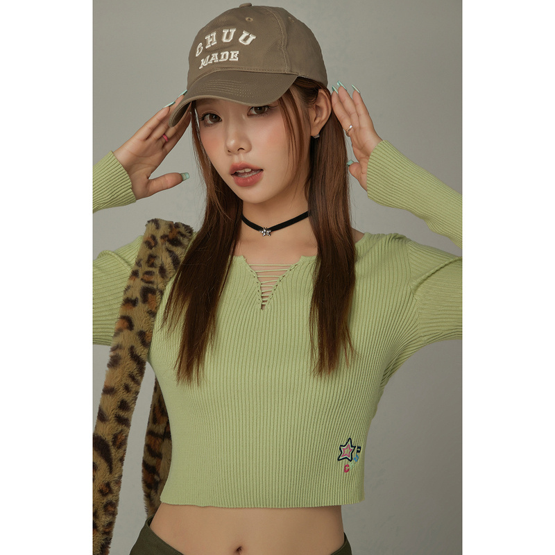 003H【金拐子专属】CHUU星星字母刺绣设计修身个性针织衫-F