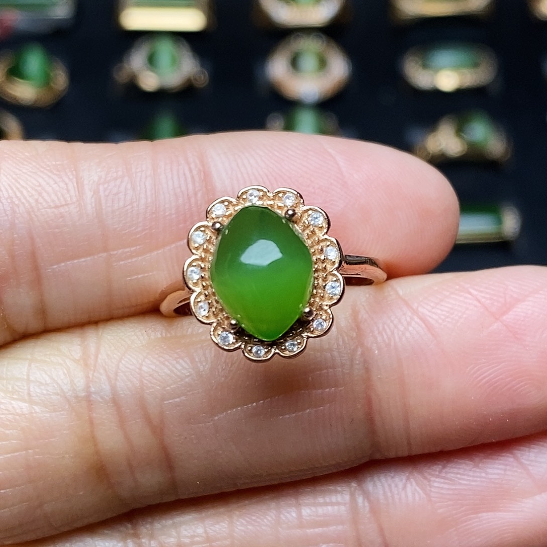 和田玉（碧玉）戒指银S925镶嵌