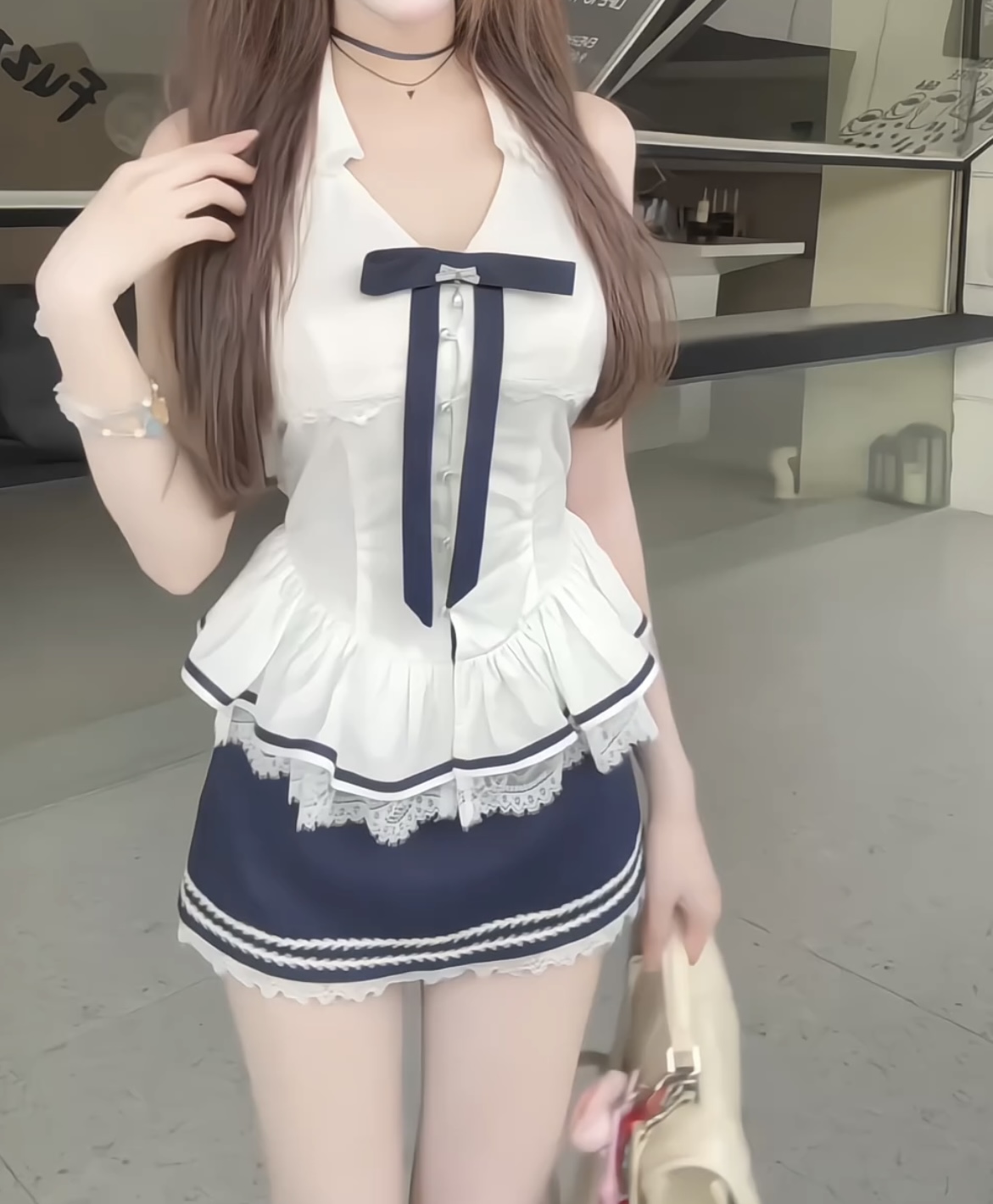 贩原高校 日系学院风财阀千金小众温婉大方上衣出游甜美可爱短裙