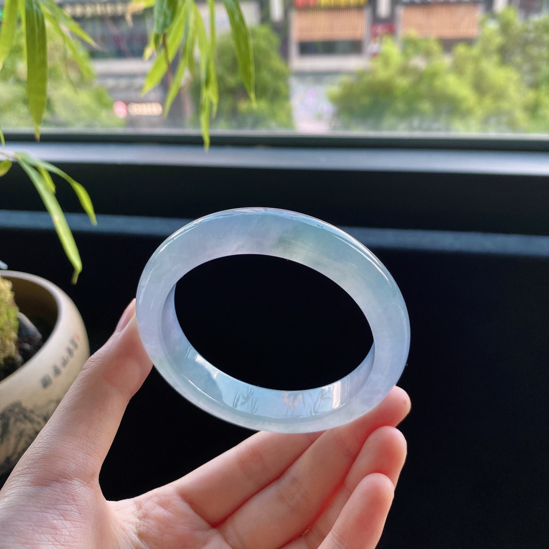 好色珠宝  圈口56缅甸老坑A货冰种紫罗兰正圈女款翡翠手镯