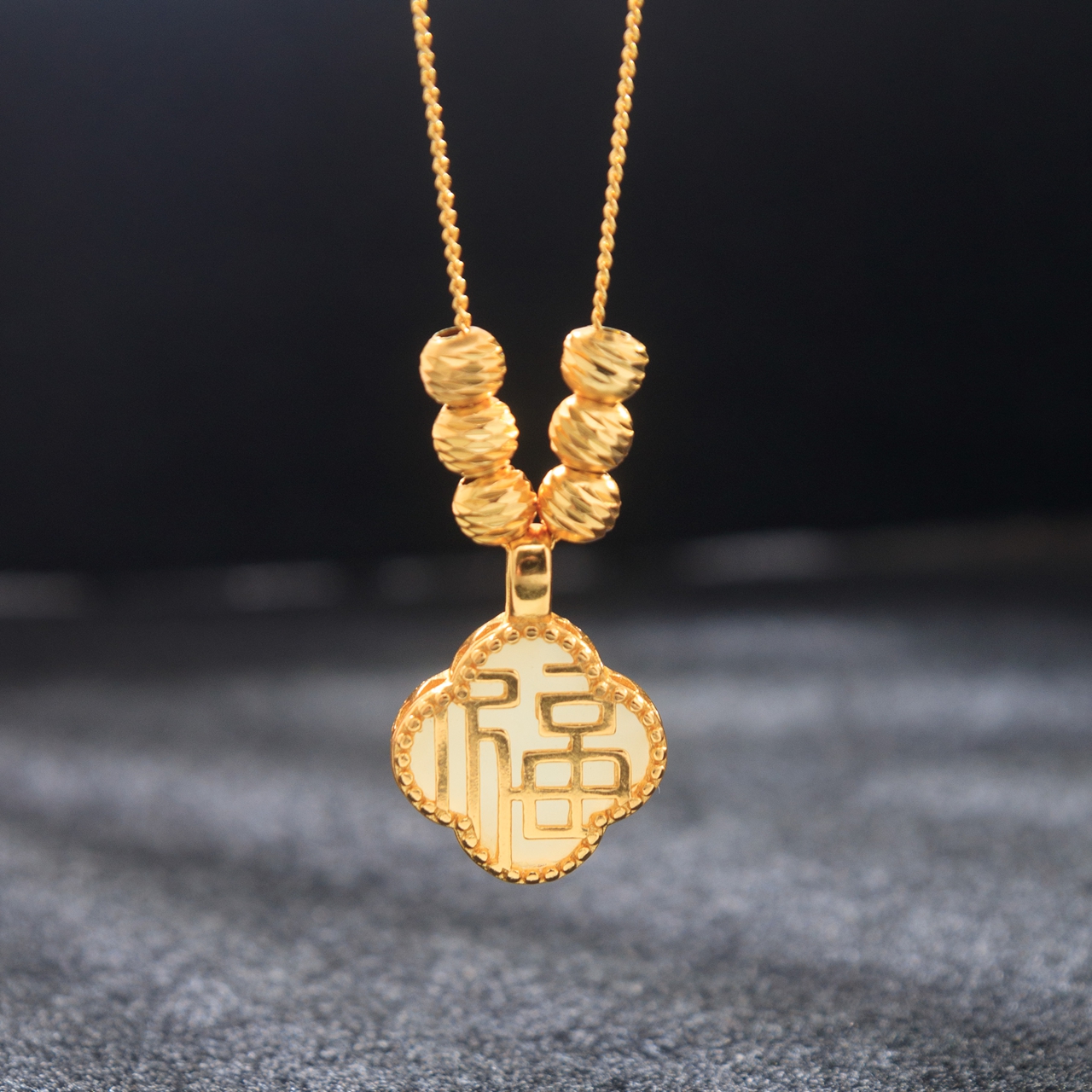 天然和田玉镶嵌S925银福字吊坠项链女款情侣送礼@多样性发一