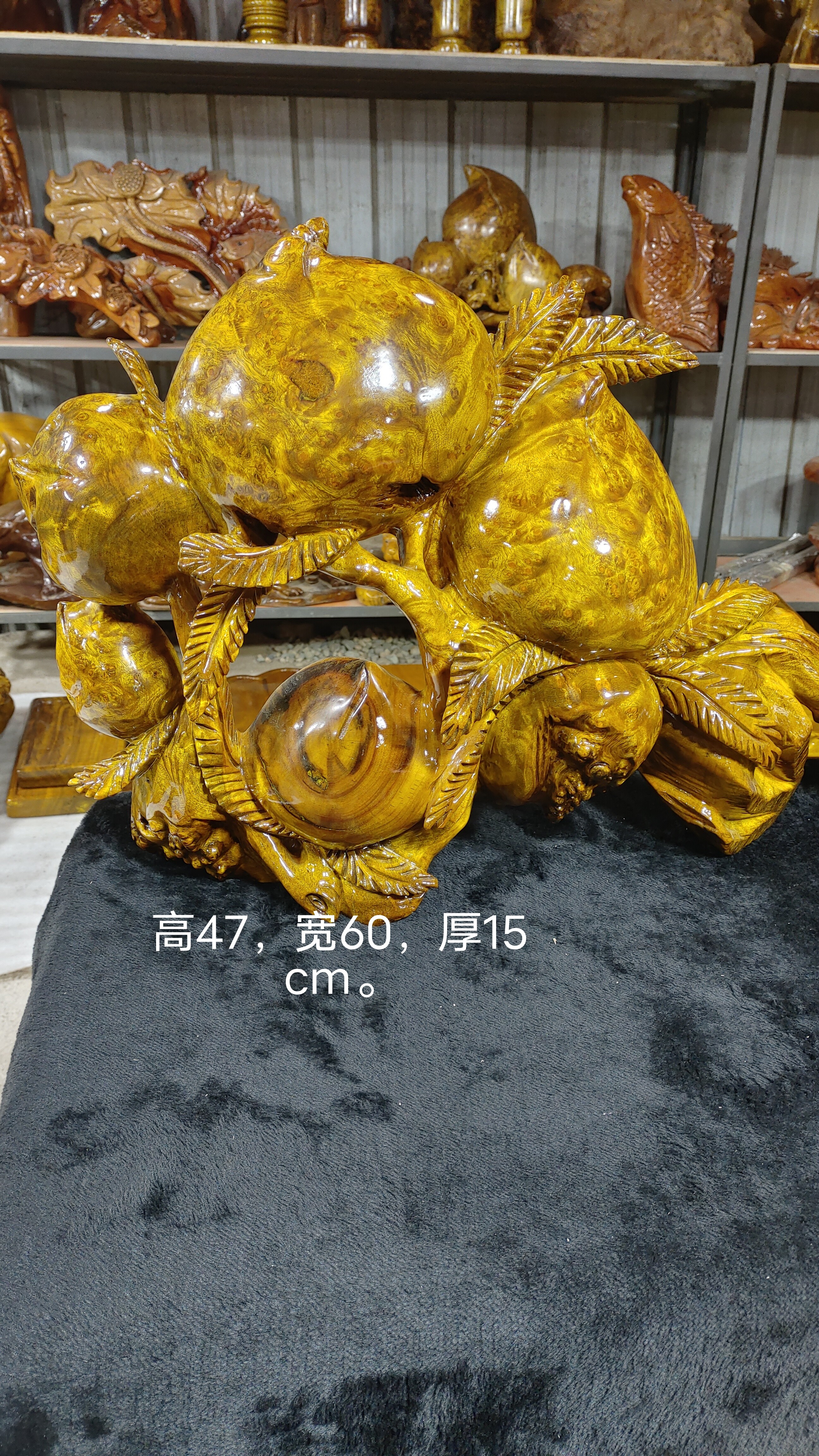 缅甸黄金樟树榴，纯实木手工雕刻摆件