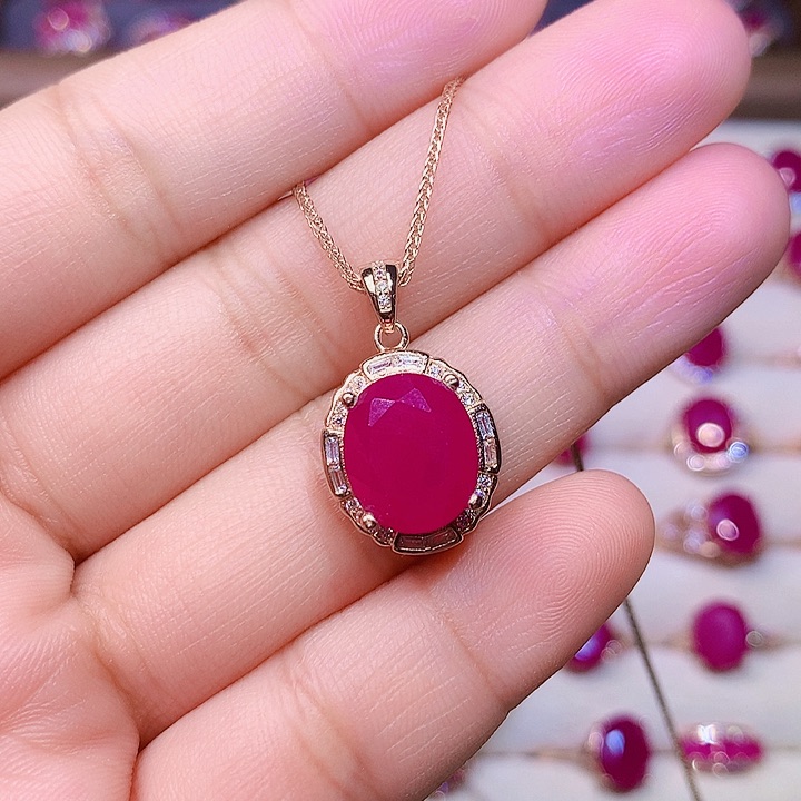 红宝石颈饰银S925镶嵌