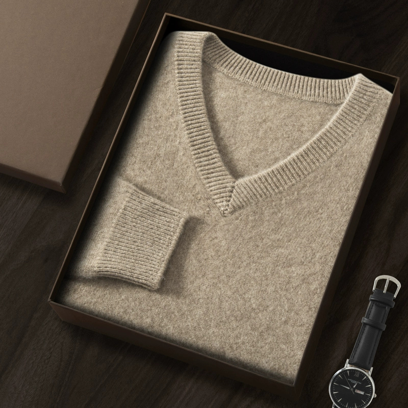 七针双股加厚山羊绒衫男士商务休闲V领配衬衫穿毛衣羊毛打底衫955