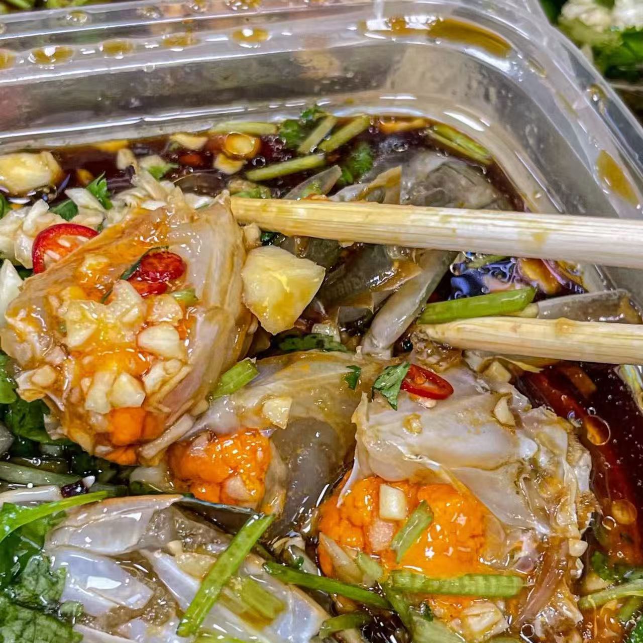 2桶共1300g秘制潮汕风味生腌蟹块 蟹肉鲜甜肥嫩 开盖即食超方便