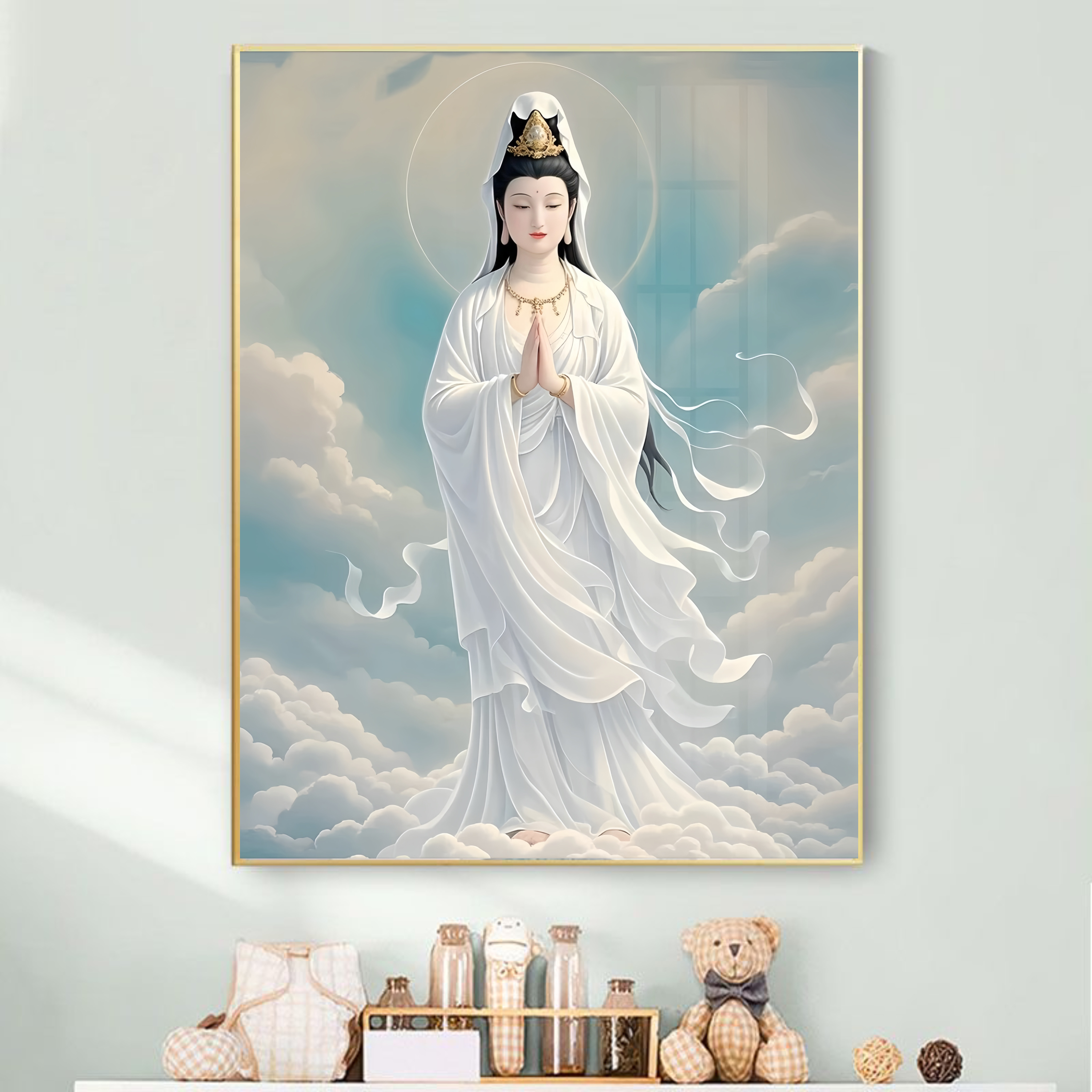 三尺三白衣观音菩萨画像十字绣挂画玄关佛堂装饰画供奉结缘佛像