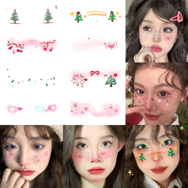 圣诞妆容贴纸脸部创意可爱男女cos派对纹身贴可洗持久拍照装扮