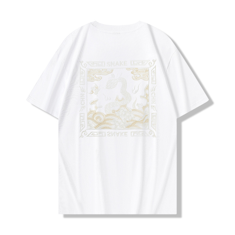 2025蛇年新款灵蛇启航国潮纯棉刺绣宽松大码T恤上衣短袖