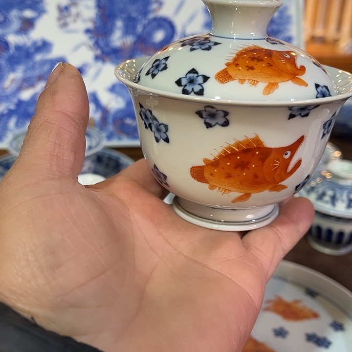 錡镇堂手工手绘绘盖碗