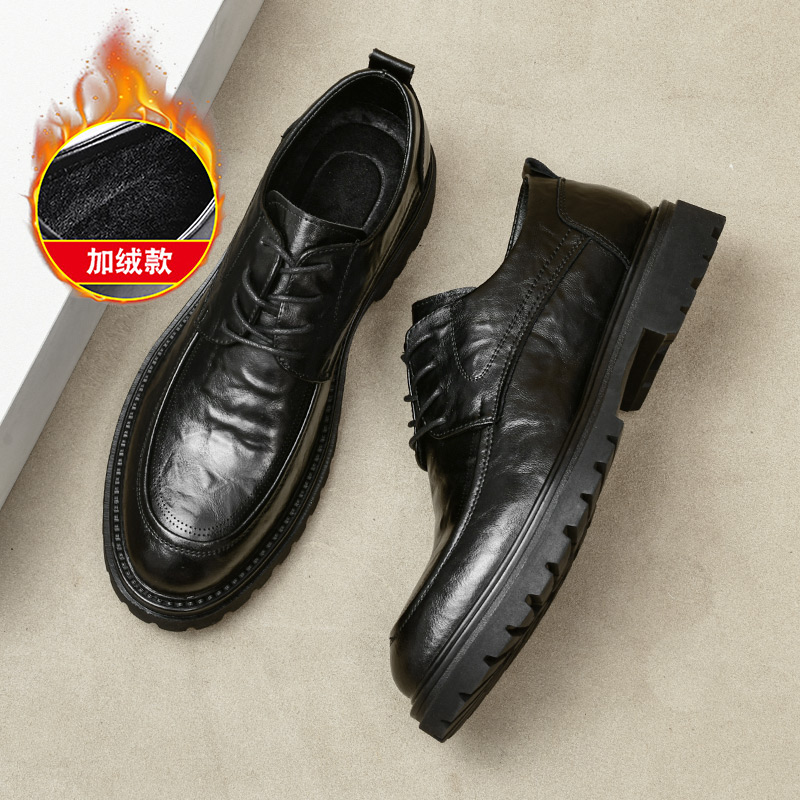 7710皮鞋男新款系带厚底商务正装潮流百搭男士休闲通勤时尚增高鞋