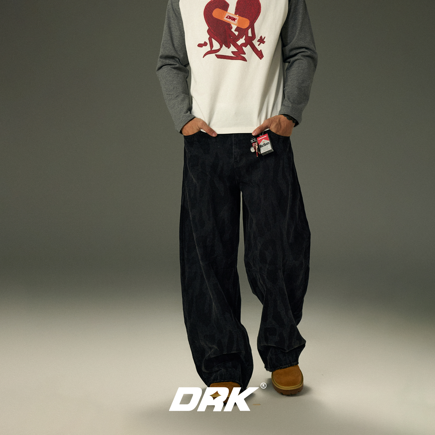 DRK豹纹激光烧花水洗牛仔裤新款时尚高定休闲百搭潮流直筒裤