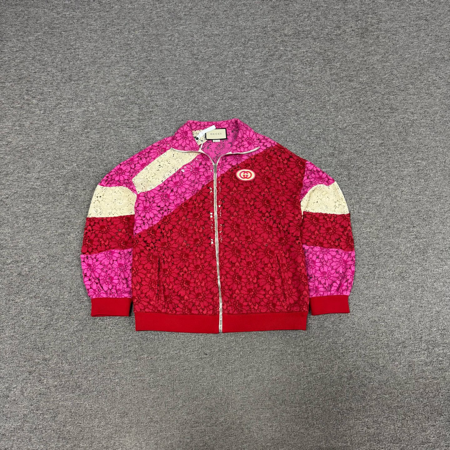 99新 AMIPARIS 古驰 红色 蕾丝 镂空 拉链 外套 s码