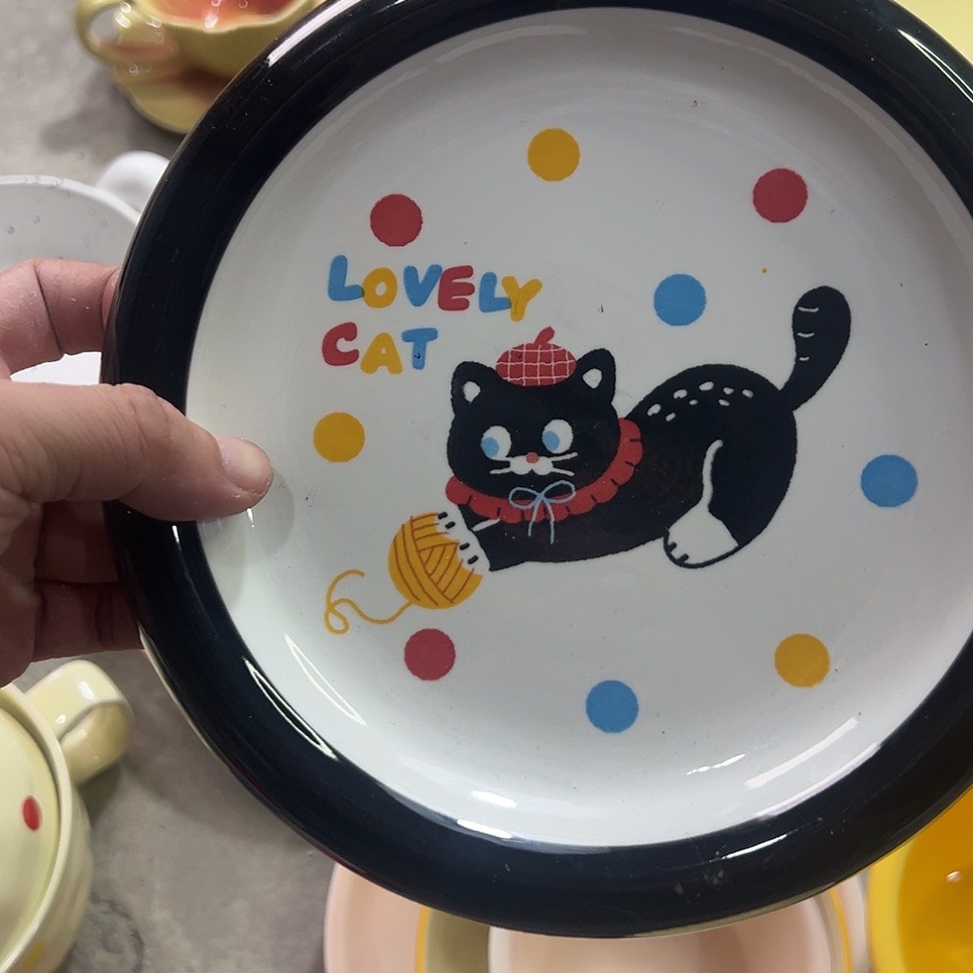 瓷黑猫7寸深盘1个