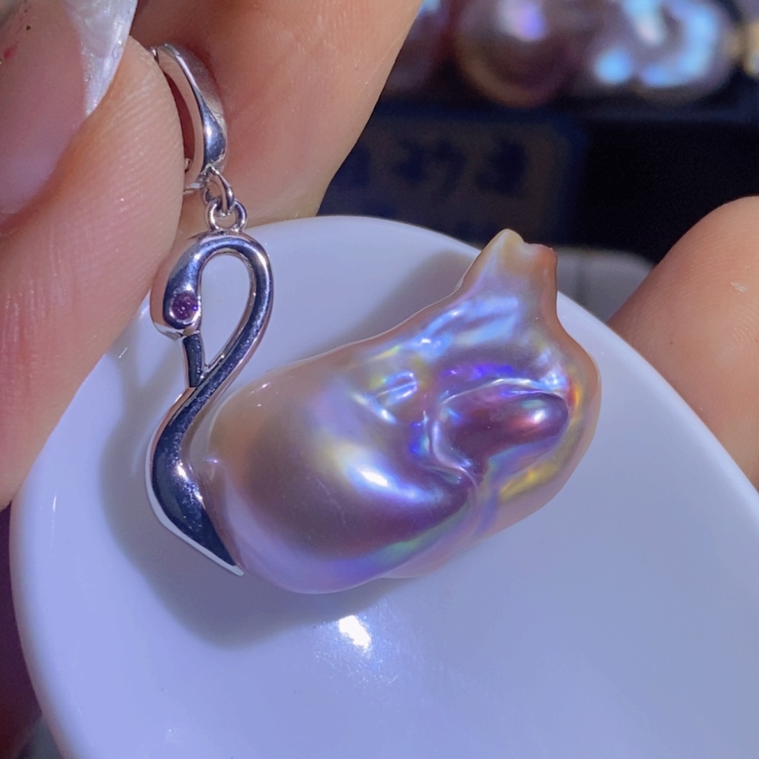 银S925镶嵌淡水珍珠天然珍珠无染色，无优化