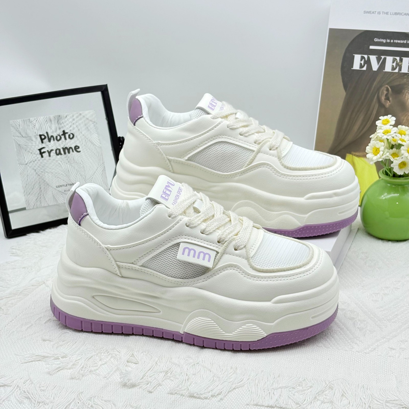 6CM{薇薇专属}学生网面板鞋2025夏透气休闲百搭设计感小众运动鞋