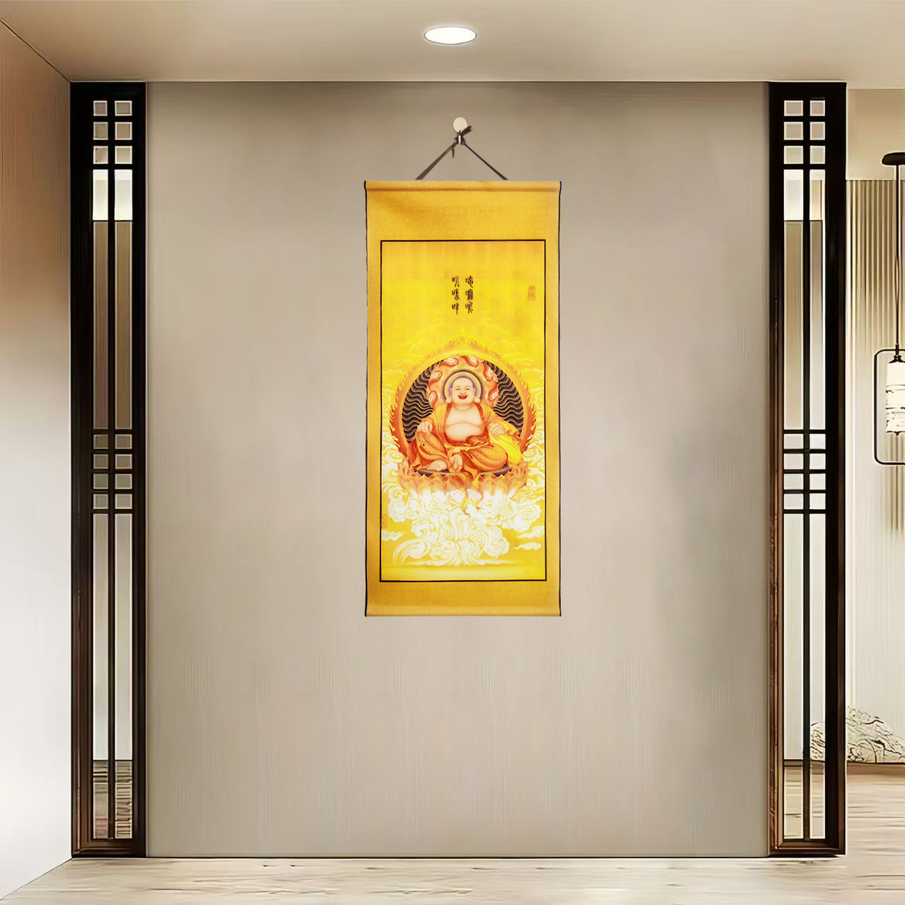 {40-831弥勒佛}}净尺寸40x85cm现代简约挂轴装饰画