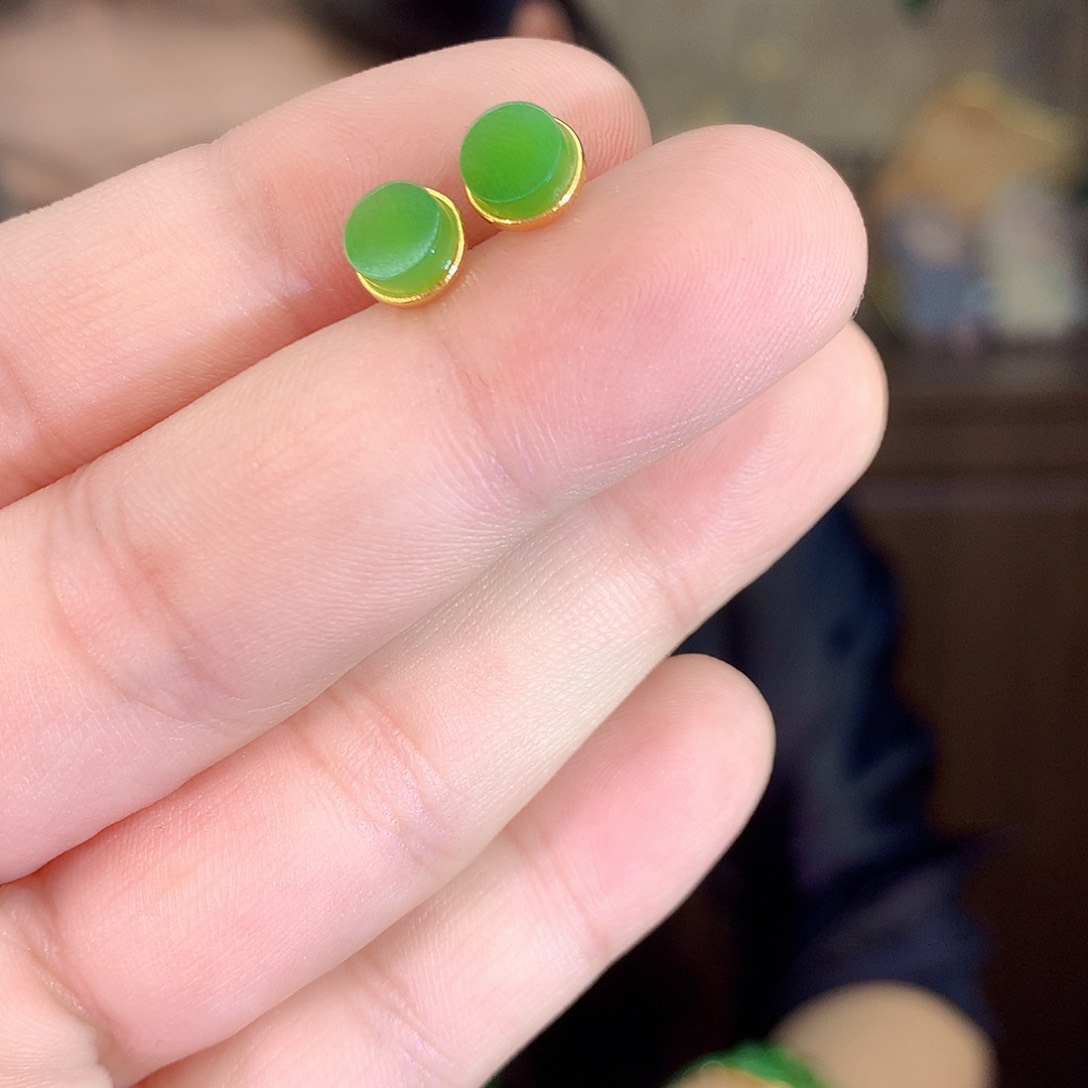 吊坠(不含链)银S925镶嵌和田玉（碧玉）耳饰