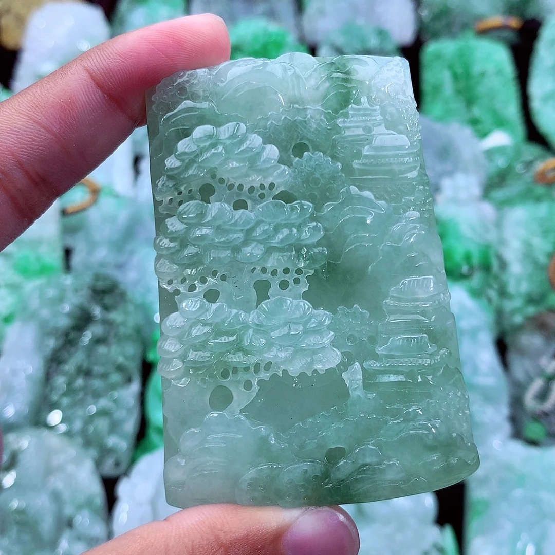 天然A货翡翠山水牌