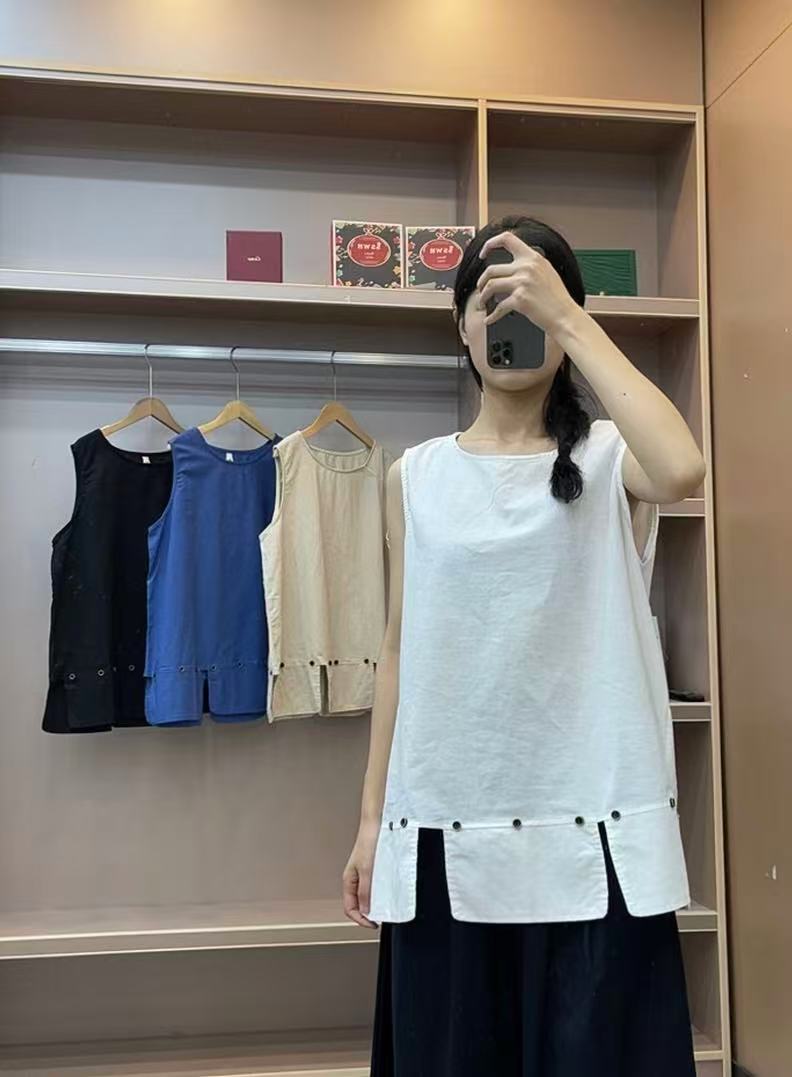 S8351 气质成人女装衬衫上衣宽松型百搭中长款无袖