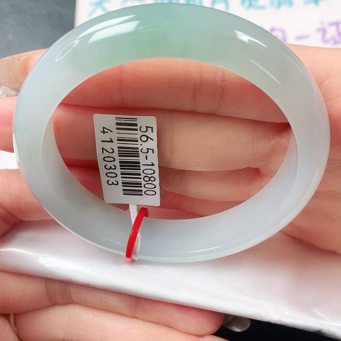 翡翠手镯未镶嵌冰胶半山水正圈56圈口 7号