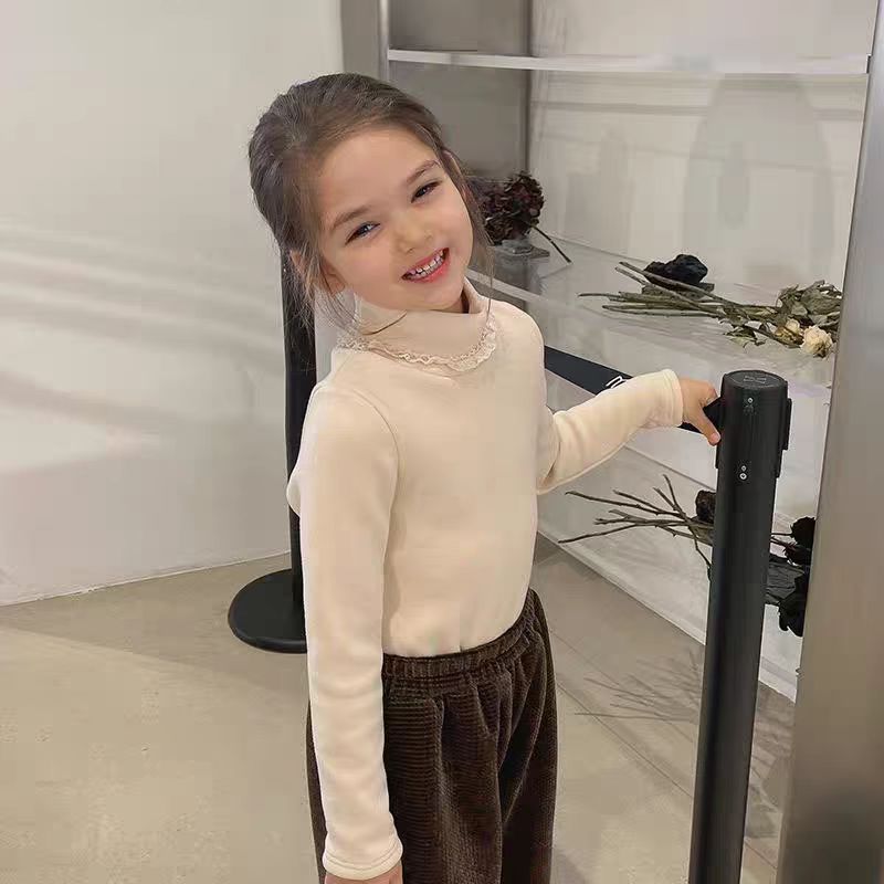 【粉丝福利】亲子款一体绒女童花边秋冬修身加绒百搭打底衫