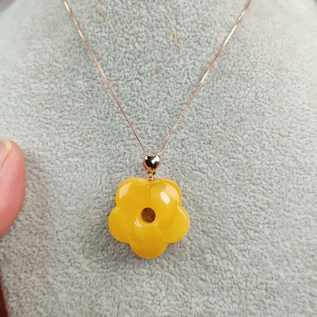 蜜蜡吊坠(赠链)银S925镀金镶嵌