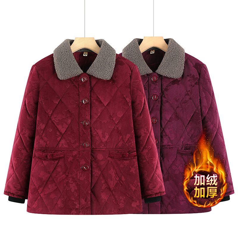 冬季妈妈装加肥加大时尚保暖棉袄加绒加棉大码棉衣