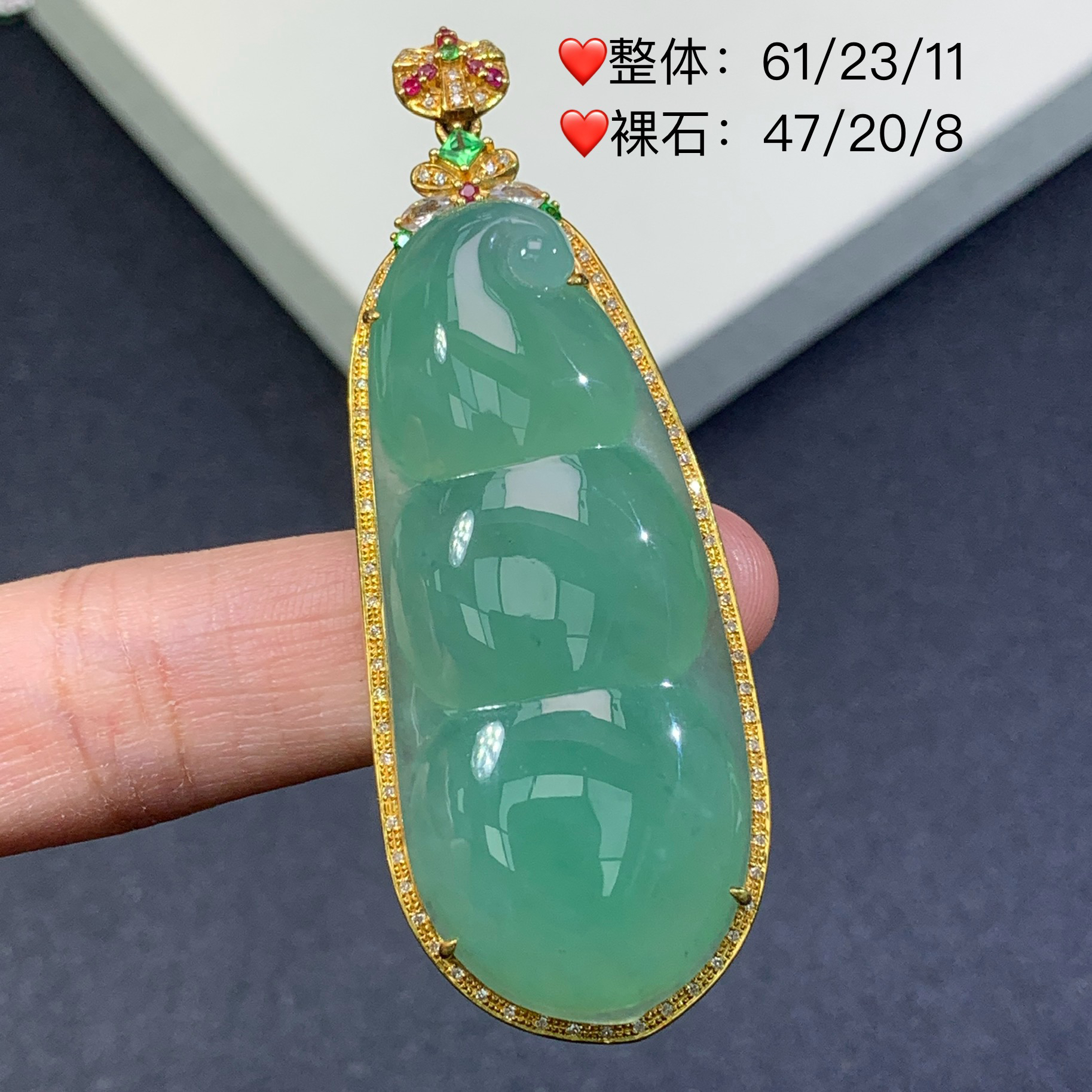 新品推荐·18k金冰种起胶冰晴绿豆子福豆翡翠玉石缅A吊坠气质轻奢