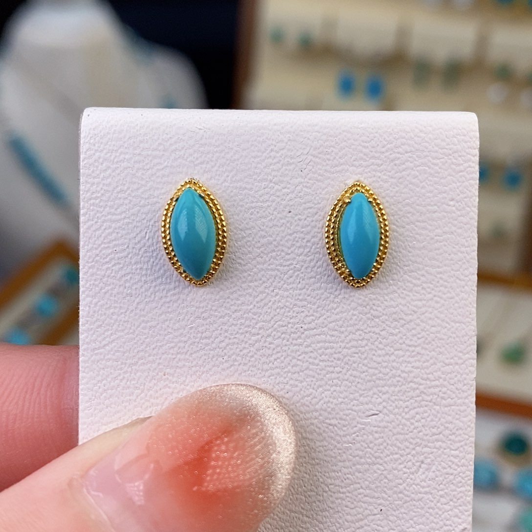 银S925镶嵌绿松石耳饰