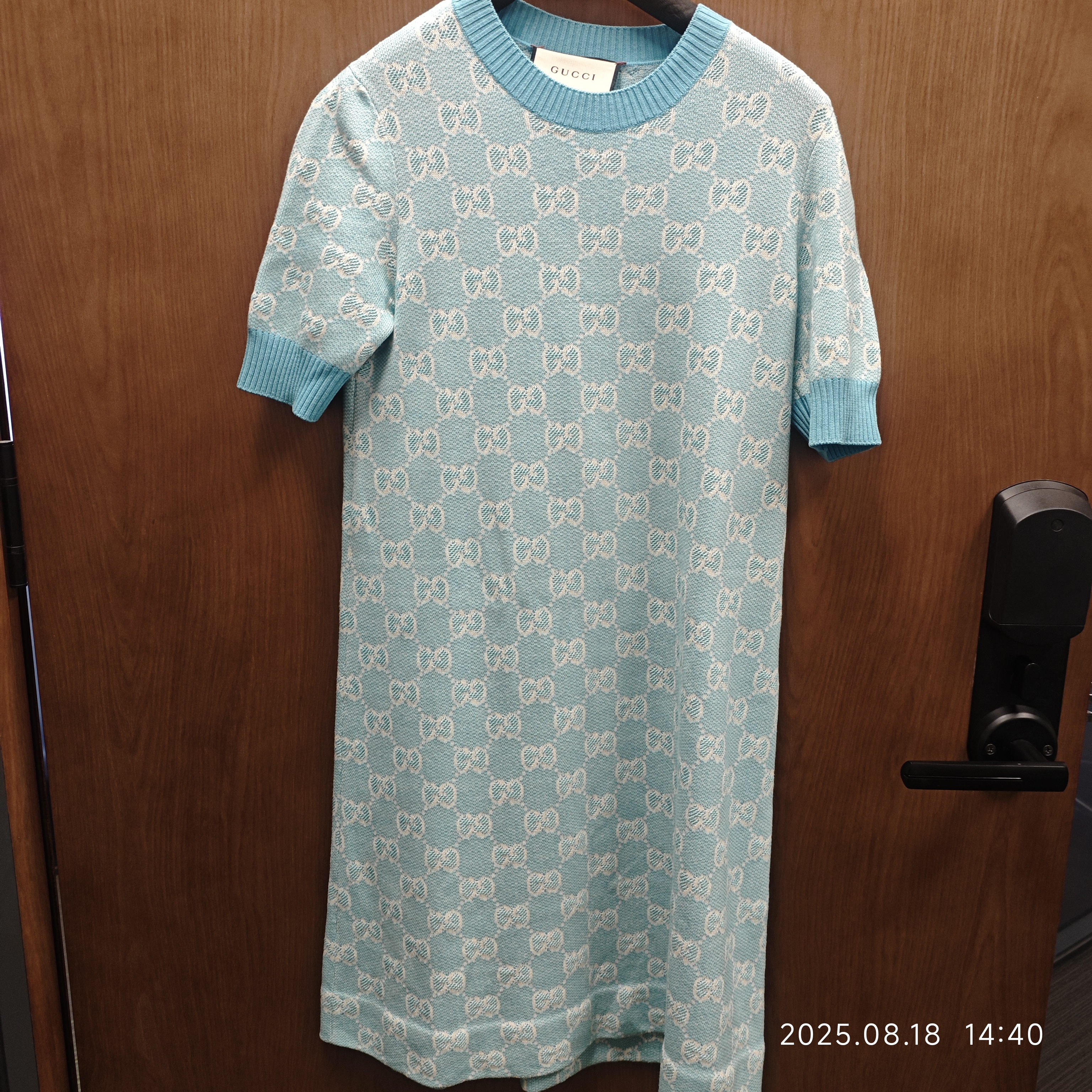 95新 GUCCI/古驰 老花针织连衣裙蓝绿色/250818VHH8X05