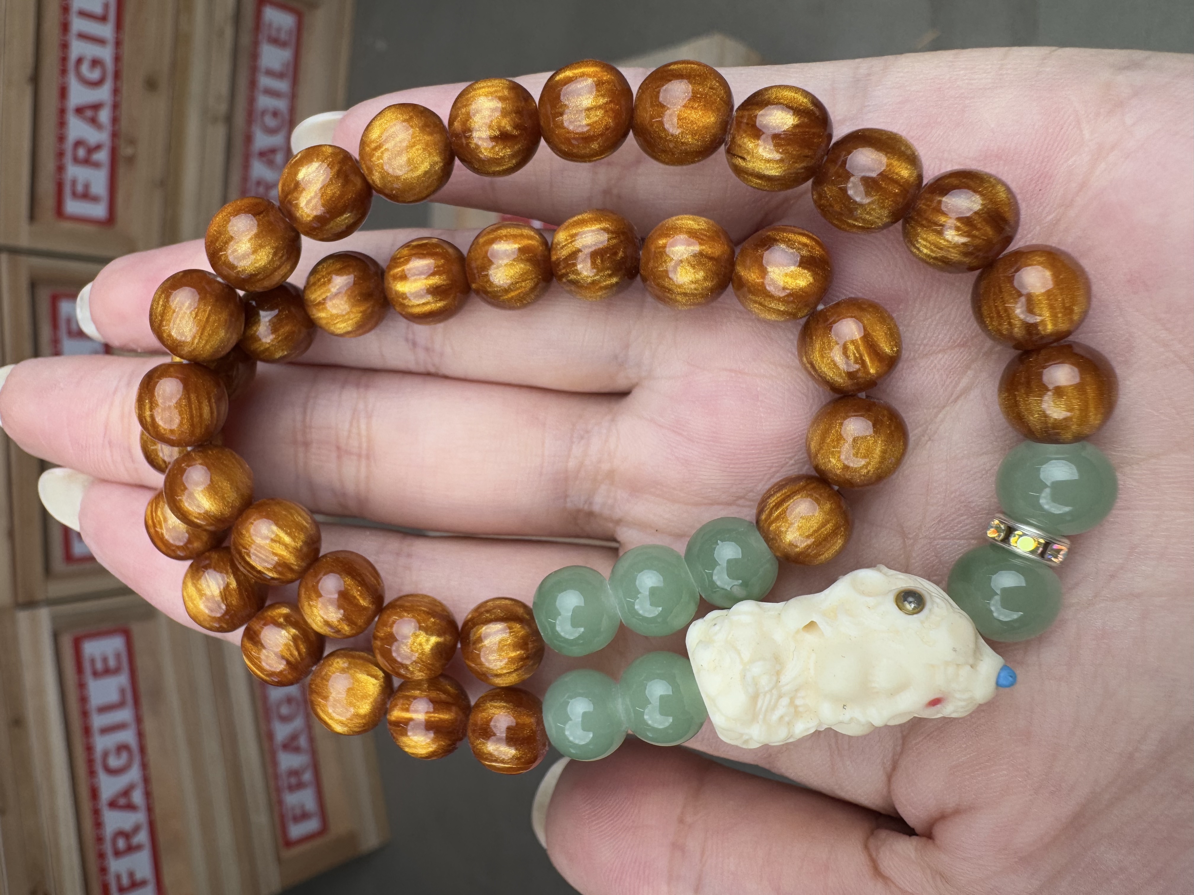 树脂手链 STJ052 金丝海柳单圈手串无礼盒