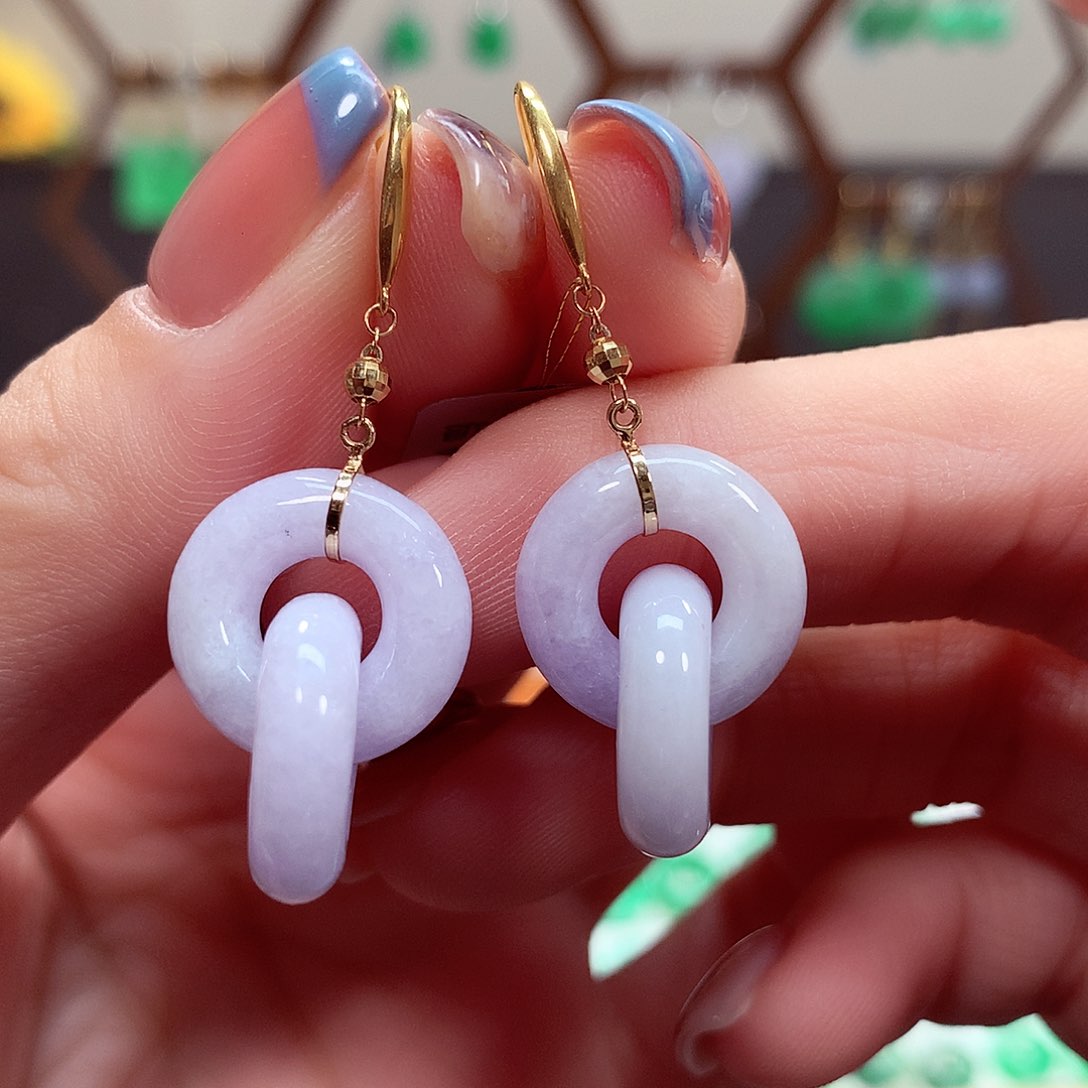 翡翠耳饰18K金镶嵌天然翡翠