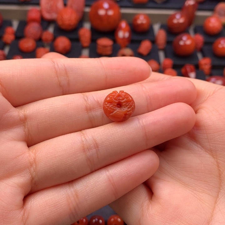 南红玛瑙未镶嵌双鱼扣12.7MM