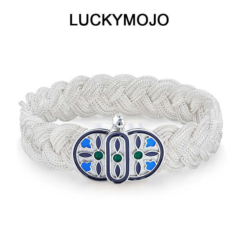 LUCKYMOJO 925银珐琅手链 轻奢复古土耳其民族风编织手链男女情侣