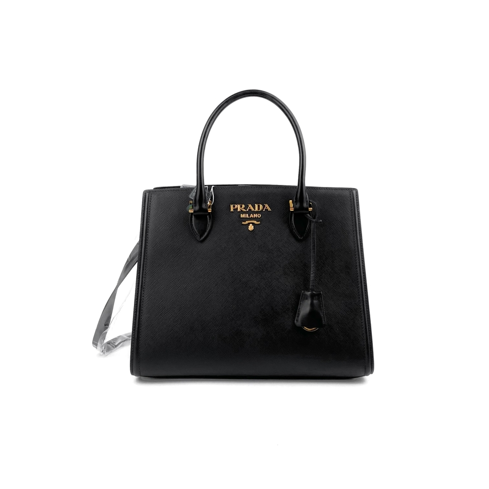 99新 Prada/普拉达 普拉达 Saffiano经典款黑金手提包