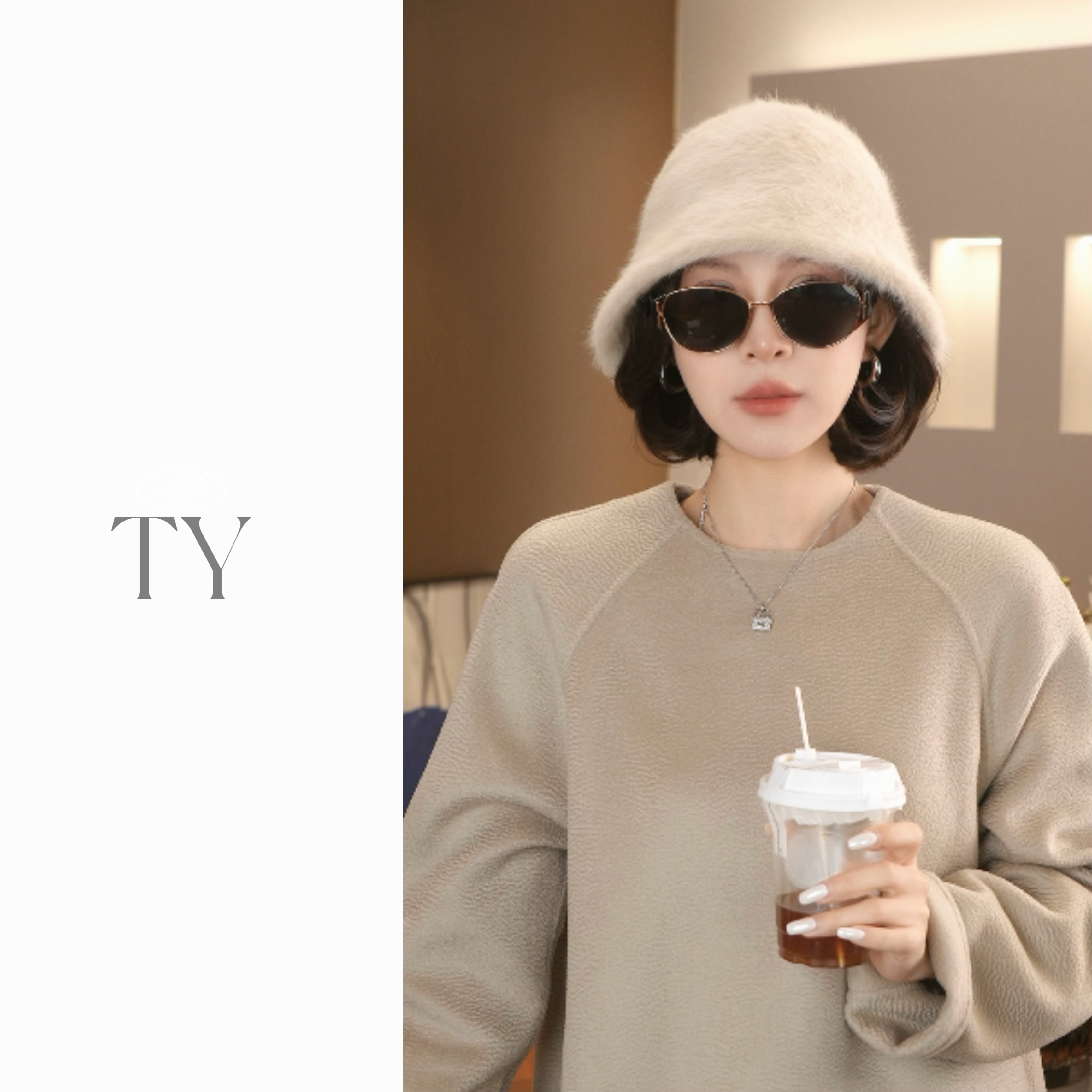 太一 “温暖简约”兔毛纯色渔夫帽秋冬女保暖显脸小